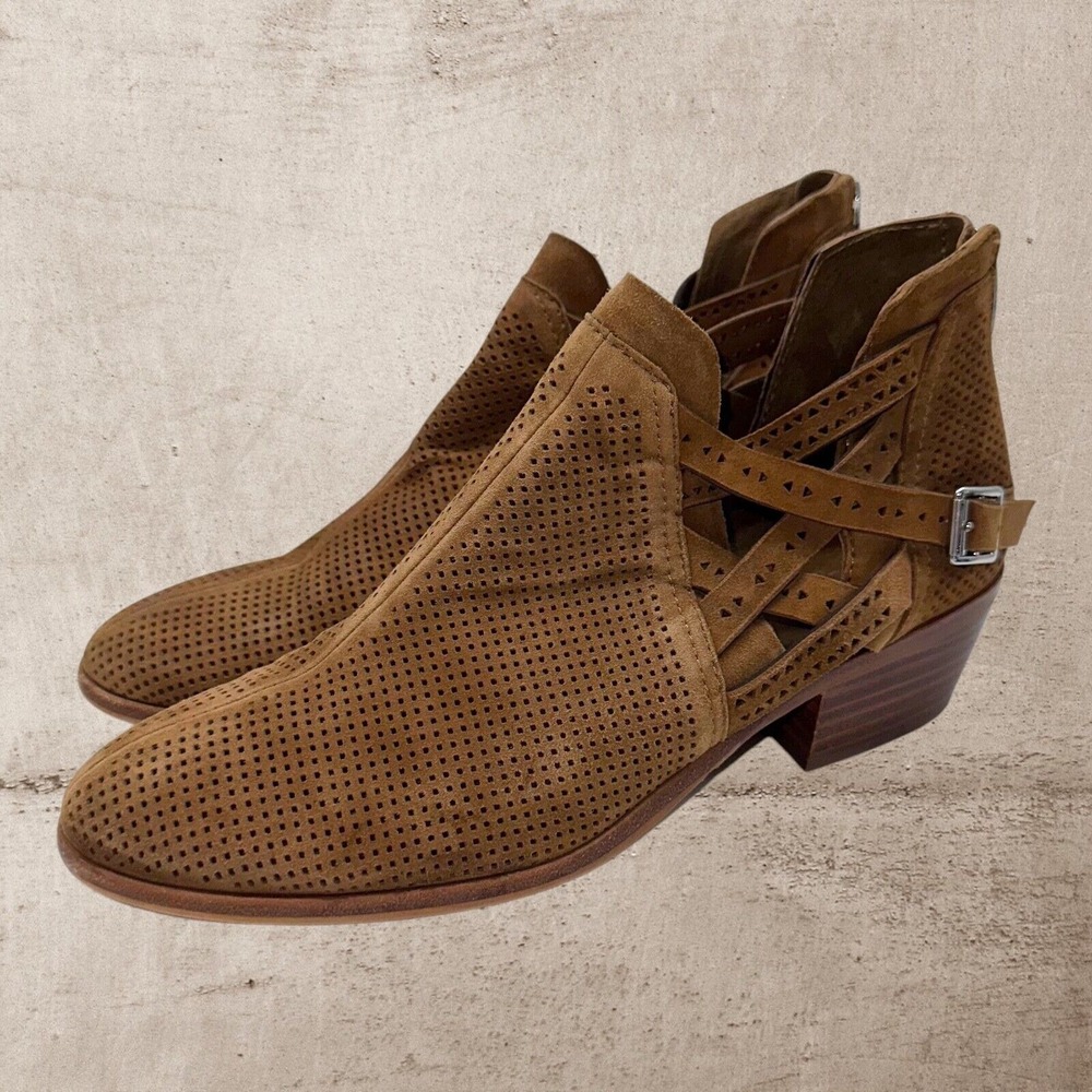 Vince Camuto Women Pranika Seed Brown True Suede Perforated Bootie Boot 9.5 EU41